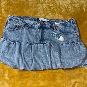 Light Blue Ruffled Denim Mini Skirt